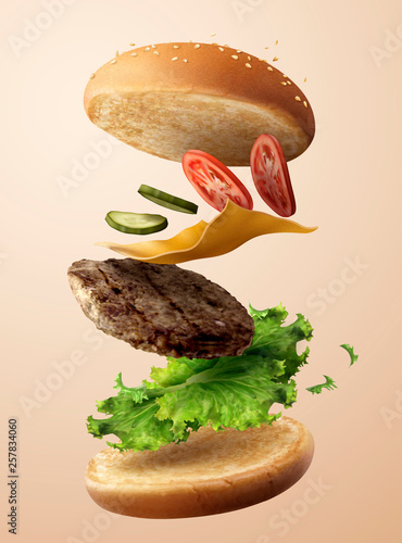Fotografía Delicious flying hamburger