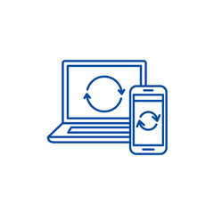 Update computer data line concept icon. Update computer data flat  vector website sign, outline symbol, illustration.