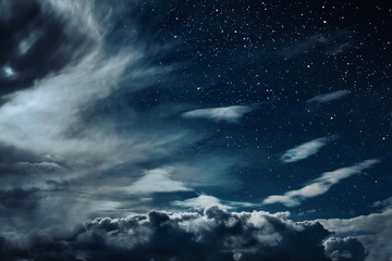 Wall Mural - backgrounds night sky with stars and moon and clouds.