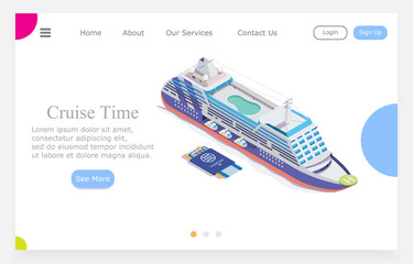 Vector illustration cruise ship isometric, white background.