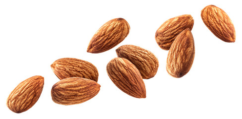 Wall Mural - flying almond isolated on white background with clipping path