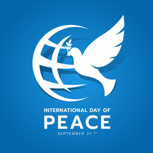International Day Of Peace Banner With White Dove Of Peace And World Sign On Blue Background Vector Design