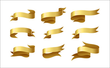 Wall Mural - Set of gold ribbon on white background