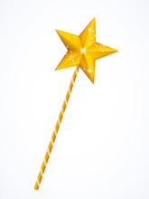 Fairy Magic Wand With Star Isolated On White Background, Vector Illustration