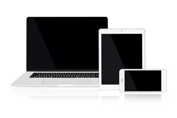 Set of modern technology devices template for responsive design presentation including: laptop, tablet and smartphone.