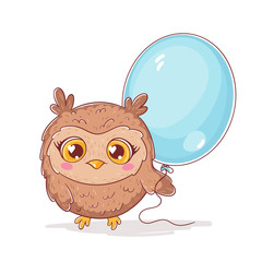 Wall Mural - Cute cartoon owl with ballon