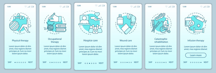 Wall Mural - rehabilitation hospital onboarding mobile app page screen vector template