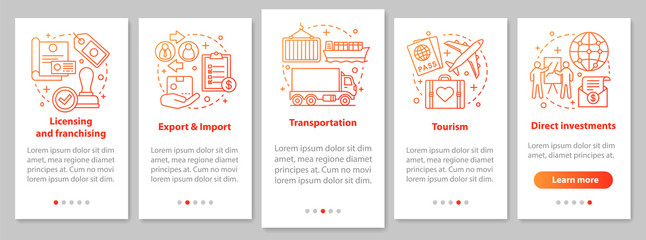 International business onboarding mobile app page screen with linear concepts
