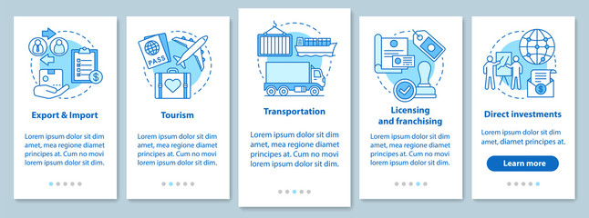 International business onboarding mobile app page screen with linear concepts