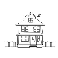 Wall Mural - Continuous line drawing of a family house. Cartoon style vector illustration. 