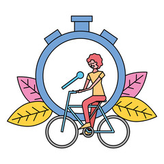 Sticker - woman riding bike stopwatch