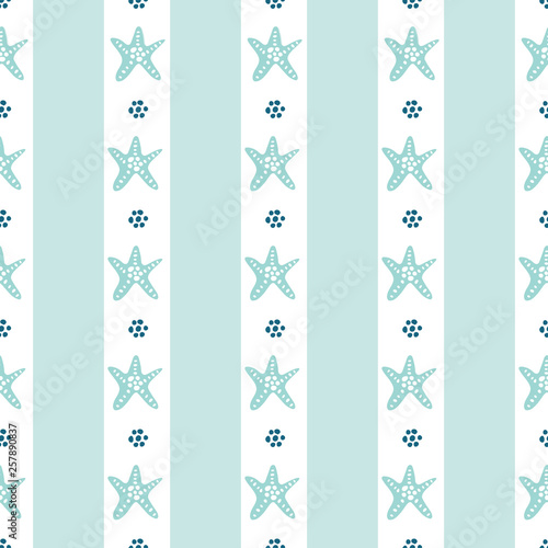 Sea Star Seamless Stripe Pattern In Turquoise White And Navy Blue
