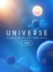 Wall Mural - planets in universe with star, nebula and galaxy lights. 3d realistic space. cosmos design.