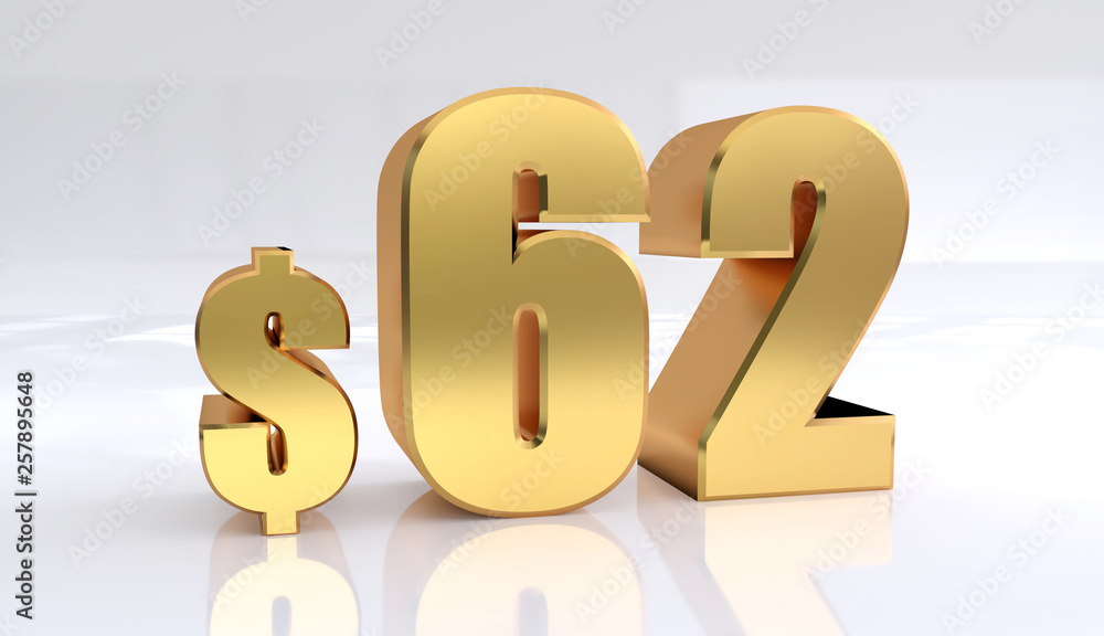 62 dollsr price symbol. red text number 3d render with dollar sign on ...