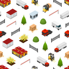 Sticker - Warehouse Concept Seamless Pattern Background 3d Isometric View. Vector