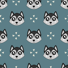 Canvas Print - Cute kids wolf pattern for girls and boys. Colorful wolf on the abstract background create a fun cartoon drawing. The pattern is made in neon colors. Urban wolf pattern for textile and fabric.