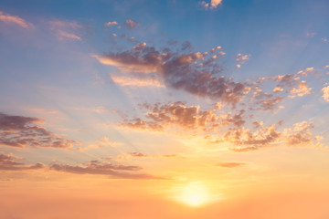 Wall Mural - real sky at sunset sunrise with sun and clouds