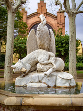 The 1884 Fountain The Fox And The Stork (The Fox And The Crane, Fuente De La Ciguena Y La Zorra) Designed By Catalan Sculptor Eduard Batiste Alentorn In Barcelona (Spain) In Parc De La Ciutadella