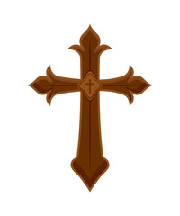 Sticker - wooden catholic cross isolated icon