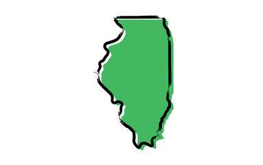 Wall Mural - Stylized green sketch map of Illinois