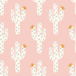 vector seamless cactus pattern with white cactus and golen blooms on a pink background