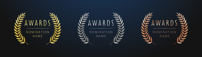 awards logotype set. isolated abstract graphic design template. nominated celebrating elegant banner