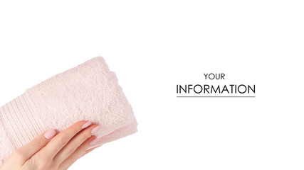 The pink towel roll in hand pattern on white background isolation