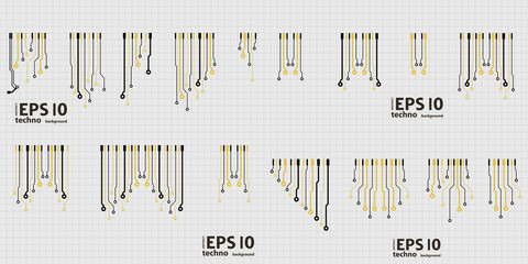 Poster - Vector circuit board elements on grid. Design elements for circuit board illustration