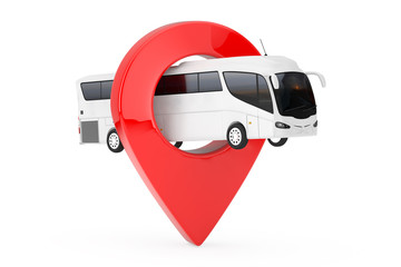 Poster - Big White Coach Tour Bus near Target Pin Pointer. 3d Rendering