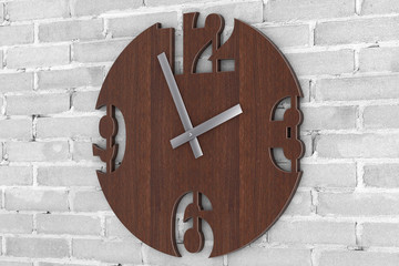 Poster - Modern Wall Wooden Circle Clock Watch. 3d Rendering