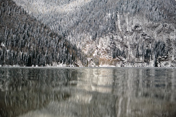 Snowy winter on Lake Ritsa, Abkhazia