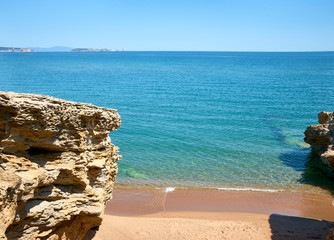 Rocks on the beach of Platja de Pals in a beautiful summer day, Costa Brava, Catalonia, Spain