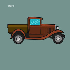 Wall Mural - Old retro pickup truck vector illustration. Vintage transport vehicle