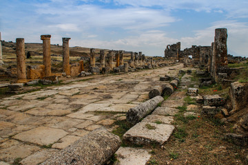 Wall Mural - The ruins of the ancient ancient city of Hierapolis with columns, gates and graves in Pamukalle, Turkey