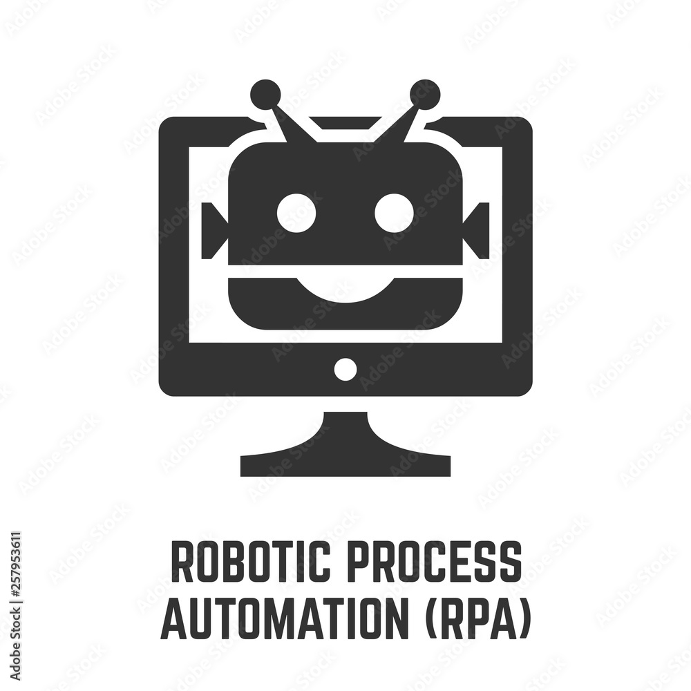 Robotic process automation RPA glyph icon with artificial intelligence ...