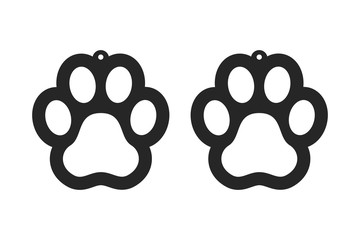 Paw earrings. Dog tag for collar. Laser cut template. Jewelry making. Vector