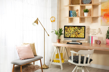 Canvas Print - Comfortable workplace with modern computer at home