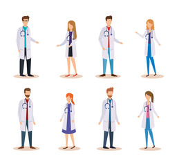 Wall Mural - set professional women and men doctors with stethoscope