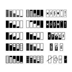 Wall Mural - Monochrome pictures of smartphone battery in different levels of charging. Charge battery power for smartphone. Vector illustration