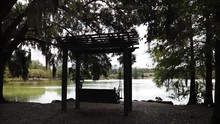 Pan Left, Swing Overlooks Pond In Tallahassee, Florida