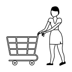 woman with shopping cart isolated icon