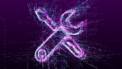 Wall Mural - animation sign repair and service. it consists of a stream of numbers and symbols in the digital spa