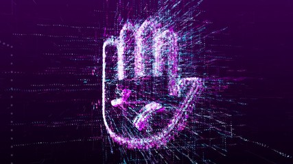 Wall Mural - animation of the stop sign, virtual palm. it consists of a stream of numbers and symbols in the digi