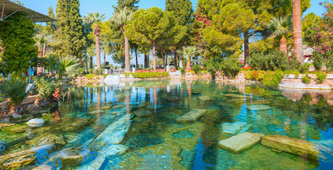 This is the ancient pool in the city of Hierapolis from the 2nd century BC (Cleopatra Pool) - Under the protection of UNESCO -Denizli, Turkey