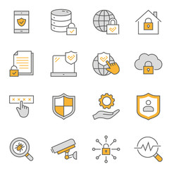 Sticker - Security flat line icon set. Vector illustration. Editable stroke.