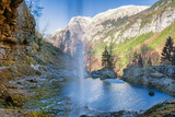 Fototapeta Na ścianę - Landscape at Goriuda waterfall and pool. Beautiful nature area close to Tarvisio, Udine province, Friuli Venezia Giulia, Italy