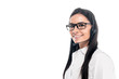 © LIGHTFIELD STUDIOS - Smiling call center operator in glasses looking at camera isolated on white