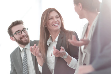 Sticker - close up.successful employees listen to their boss