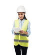 © LIGHTFIELD STUDIOS - Engineer in safety vest using digital tablet isolated on white
