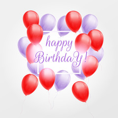 Wall Mural - Happy birthday card with red and violet balloons